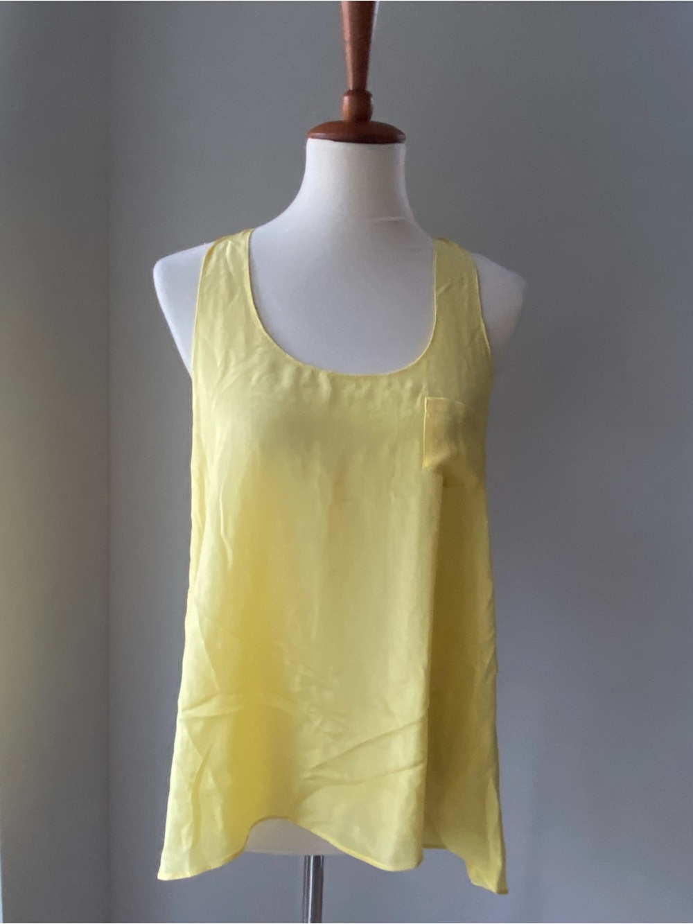 Vintage pale yellow silk racerback tank with chest pocket